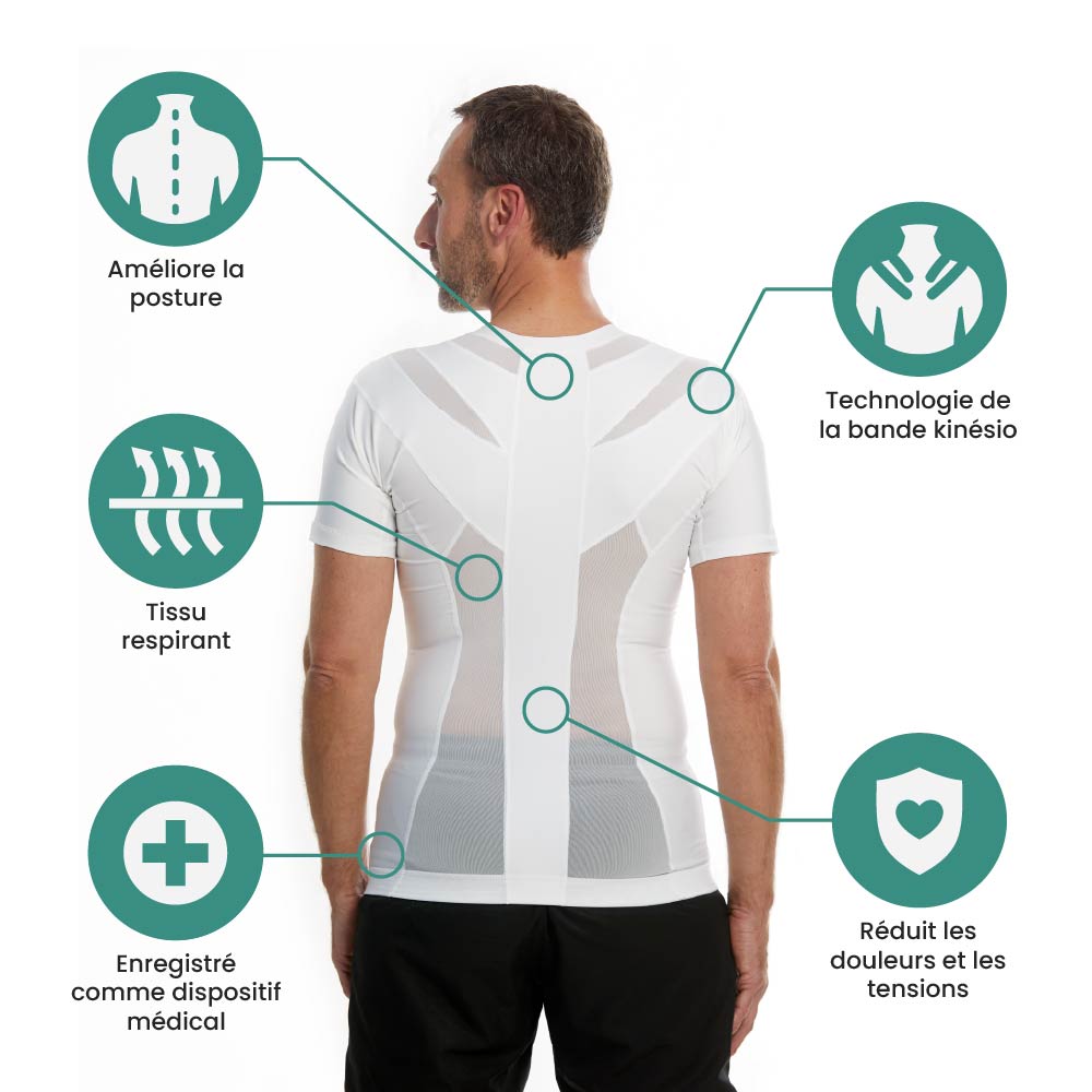 blanc t-shirt correcteur de posture fonction hommes